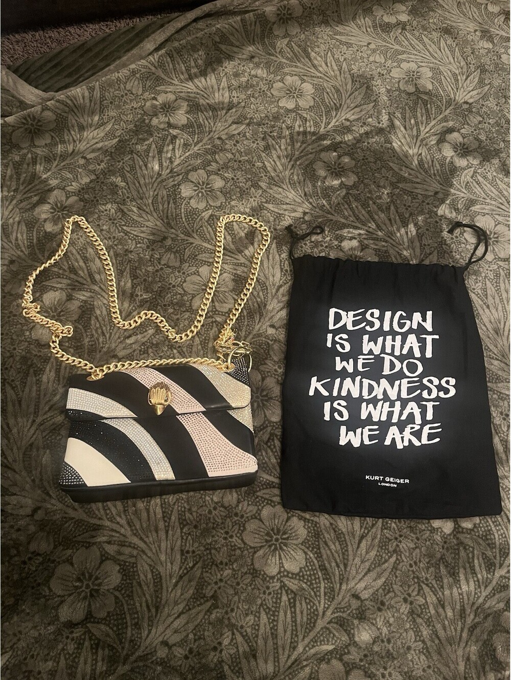 Kurt Geiger The Kensington Crystal Stripe Mini Shoulder Bag Black White